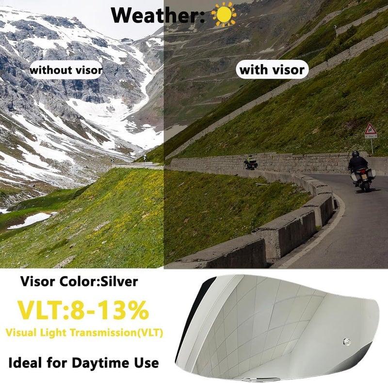 BSTOP K1 Face Shield Uv-Protected for AGV K1, K1S, K3SV, K5, K5S Helmet Shield Visor Windshield (Silver-Day use only) - Image 2